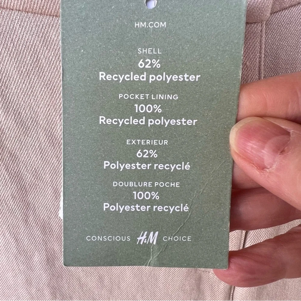 H&M Chino Pants Solid Natural Khaki High Rise Zip Fly Wide Leg NEW SIZE 14